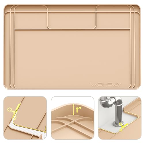 Wohbay Under Sink Mats for Kitchen Waterproof, Cut to Fit Under Sink Drip Tray for Kitchen Bathroom Cabinets, Silicone Under-Cabinet Hold Up to 3.3 Gallons Liquid, 34