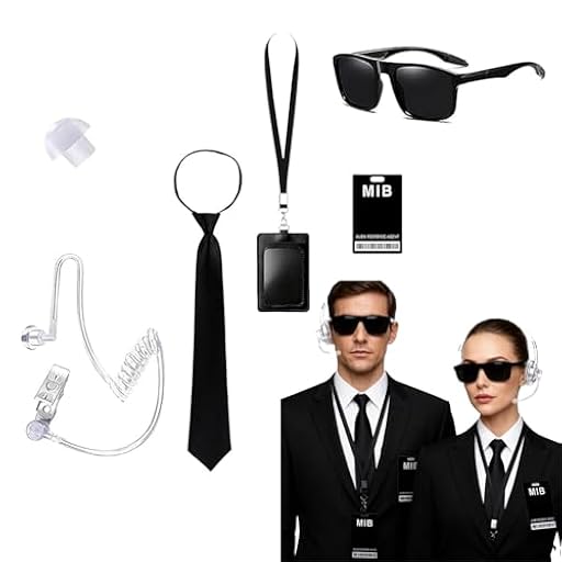 FAINCA 5 Piezas Mib Agente Disfraz Accesorios, Accesorios de Agente Secreto, Men in Black Accesorios Disfraz, Accesorios con Gafas Corbata para Hombres Mujeres para Cosplay | Ya disponible en tu tienda friki favorita! En mundofriki.es!