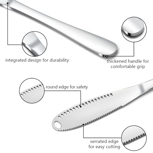 Butter Knife - 3 in 1 Stainless Steel Spreader Serrated Edge Shredding Slots Easy to Hold for Bread Butter Cheese Jam Slicer - Image 4