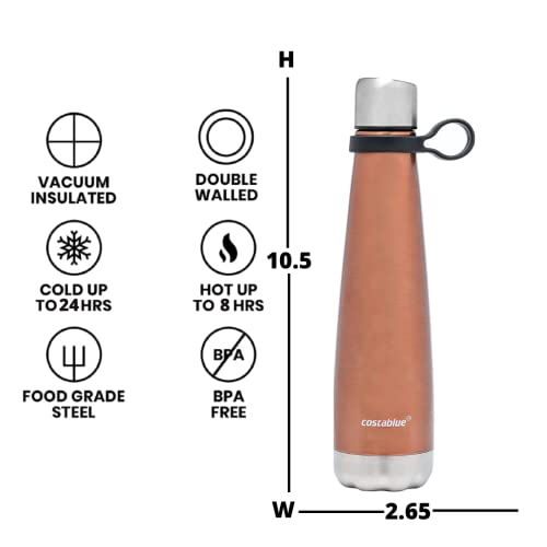 Costablue Insulated Water Bottle - On-The-Go Refillable Stainless Steel Water Bottles For Adults, Reusable Thermos Travel Tumbler With Leak-Proof Lid For Hot & Cold Beverages (17Oz. Copper Peach) #TOP2