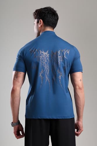Image of GROW Stylish Gym T Shirts for Men Workout | Cotton and Spandex Quarter Zip Back Printed Collar T Shirts for Men Half Sleeves