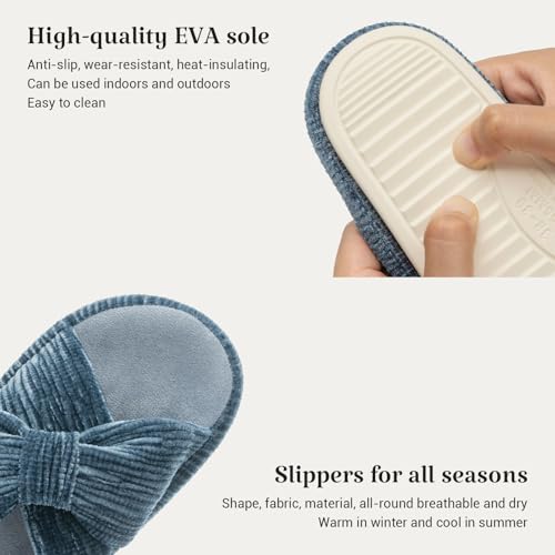Image of Chantomoo Slippers for Women Memory Foam House Bedroom Corduroy Bow Crossbands Slipper Shoes Comfy Trendy Gift Slippers