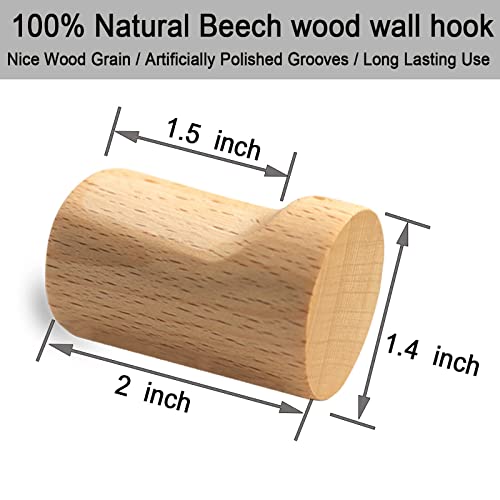 Dingee 8 Pack Wood Wall Hooks,Natural Wooden Coat Hooks Wall Mounted,Heavy Duty Wooden Pegs For Hanging Hat, Plants, Bathroom Towels Clothes,Minimalist Beech Wood Wall Hooks #TOP2