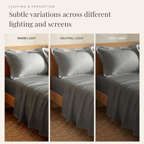 Image of Huesland 300 TC Premium 100% Pure Cotton Luxe Soft Touch King Size Bedsheet Cotton with 2 Pillow Covers | Steel Grey | 108 x 108 Inches