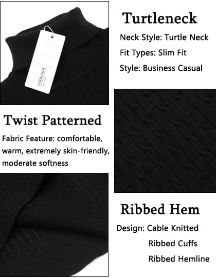 COOFANDY Men's Slim Fit Turtleneck Sweater Casual Twist Patterned Pullover Knitted Sweaters - Image 5