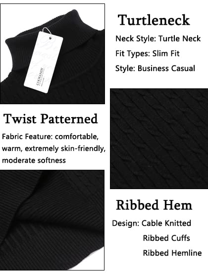 Image of COOFANDY Men's Slim Fit Turtleneck Sweater Casual Twist Patterned Pullover Knitted Sweaters
