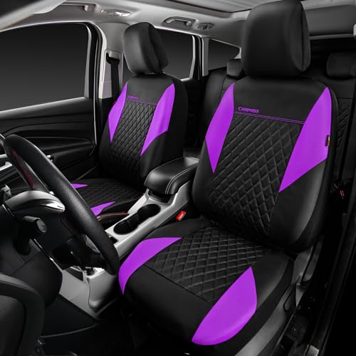 Image of CAR PASS Purple Leather Seat Covers, Quilting Pretty Car Seat Cover with 5mm Composite Sponge Inside,Airbag Compatible,Universal Fit for Most Sedan SUV Van Truck (Full Set,Purple)