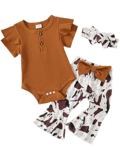 Image of Yvowming Newborn Baby Girl Clothes Infant Ruffle Romper Pants Set Summer Outfits Cute Baby Clothes for Girls