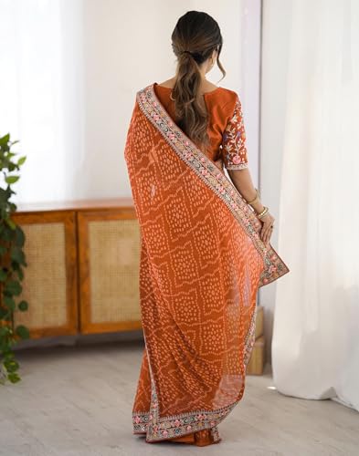 Image of SIRIL Women's Georgette Bandhani Printed Saree with Unstitched Blouse Piece