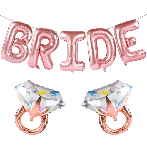 Image of Large Bride Balloons Rose Gold with 2 PCS Ring Balloons for Bridal Shower Bachelorette Engagement Party Decorations
