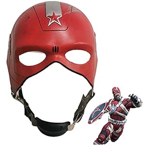 Red Guardian Helmet Superhero Latex Mask Cosplay Costume Accessories Masquerade Props, One Size