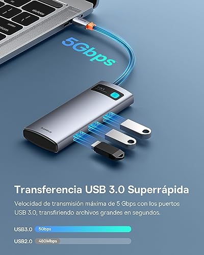 Baseus Hub USB C 7 en 1 Adaptador con HDMI 4K@60Hz, PD 100W, 3 USB-A 3.0 5Gbps, Lector de Tarjetas SD/TF, Docking Station para Portátil Compatible con Windows/Mac/iPad/Steam Deck/Rog Ally - imagen 5