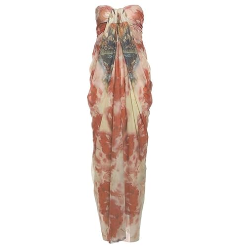 JSEIAJB French Slim fit Short Collar Tube top Long Skirt Fashion Polyester Sleeveless Dress Outdoor high Waist All-Match Dress(Large)