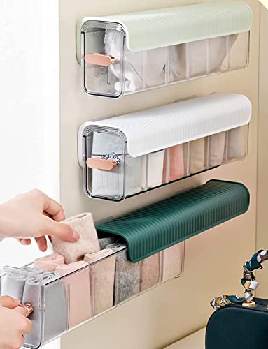 Socks Underwear Wall Mount Drawer Organizer, Switchable 6 Cell Drawer Acrylic Organizers Self-Adhesive Anti Dust Storage Boxes for Clothes Socks Lingerie Underwear Ties (Alpine Green)