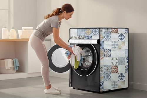 Image of Stylista Waterproof Front Load Washing Machine Cover Compatible for Haier 8 kg, Mosaic Pattern Cream