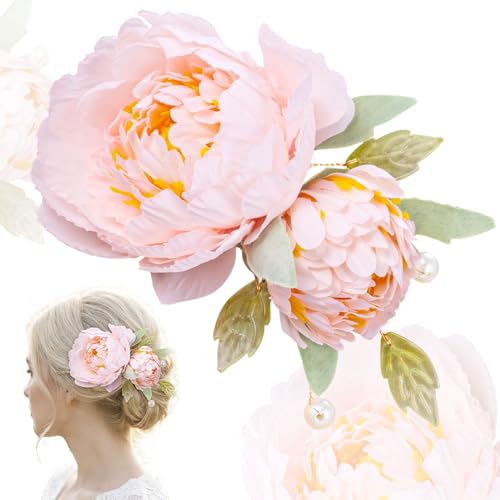 Pinza para cabello con flor rosa de tela vintage miniatura 1
