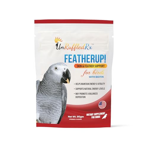UnRuffledRx Bird Feather Growth Supplement FeatheredUp! Feather Growth Formula for Parrots. Helps Stressed Caged Pets Regrow Feathers Fast (4 oz.113 Grams)