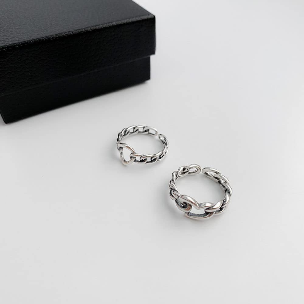 Ring Aus 925Er Sterlingsilber, S925 Sterling Silber Weben Liebe Herzen Ring Verstellbare Ringe Retro Offener Ring Silber Daumenring Ewigkeitsring Hochzeit Charme Schmuck Geschenke Für Männer Mädc