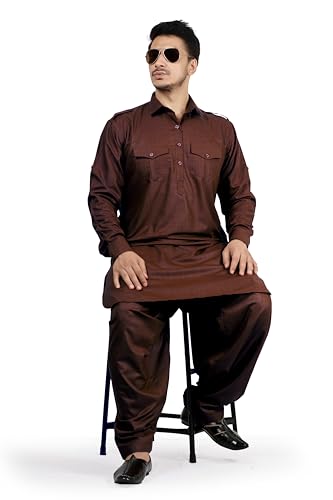Image of K-ROYALS Men's Cotton Blend Pathani Kurta Pyjama Suit