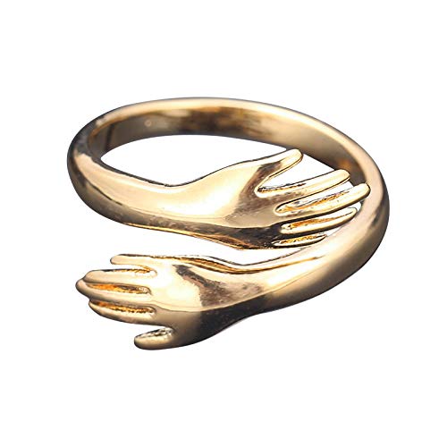 Stainless Steel Hand Style Hug Embrace Statement Promise Anniversary Ring Hands Embrace Open Couples Wedding Ring