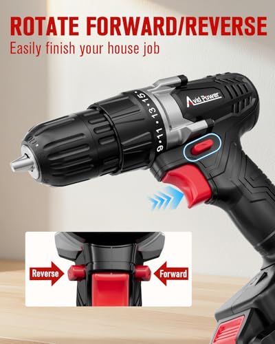 Image of Cordless Drill Set with Battery and Charger, AVID POWER 20V MAX Lithium lon Power Drill Kit, 550RPM Variable Speed & 3 /8-Inch Keyless Chuck,16 Position and 22pcs Drill Bits(Black)