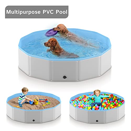 Pmny Foldable Dog Pool, Large Collapsible Pet Bath Swimming Pool, Hard Plastic Kiddie Dog Pet Pool Bathing Tub, Portable Pvc Wading Pool For Pets And Dogs Cats, 63 Inches, Gray, Xx-Large - 63'' #TOP2