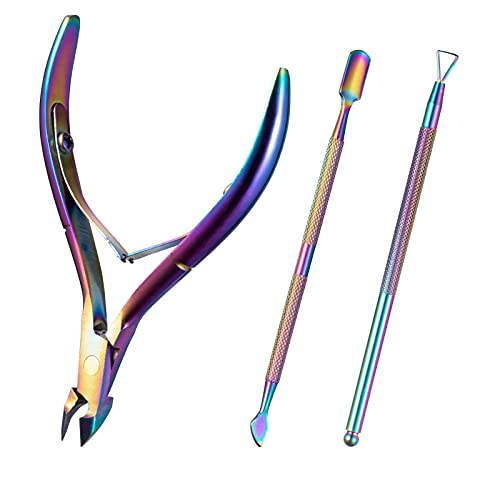 Cuticle Trimmer with Cuticle Pusher, Kmeivol Professional Stainless Steel Cuticle Cutter, Durable Cuticle Nipper Cuticle Remover Pedicure Manicure Tools for Fingernails and Toenails Cuticle Scissors