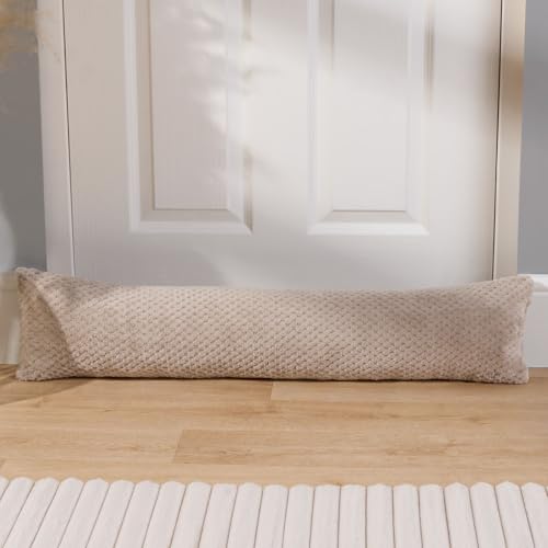 OHS Waffle Fleece Draught Excluder for Doors, Decorative Home Accessories Under Door Draft Stopper Energy Saving Stopper for Living Room Bedroom Kitchen, Mink 90 x 20cm - Cosy Home Interiors OHS Waffle Fleece Draught Excluder for Doors, Decorative Home Accessories Under Door Draft Stopper Energy Saving Stopper for Living Room Bedroom Kitchen, Mink 90 x 20cm