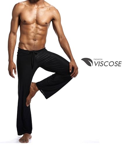 Cicilin Calça masculina de pijama folgada, macia, ajuste relaxado, calça casual para ioga, Preto, P
