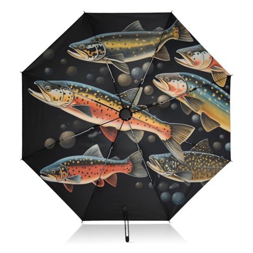 Parapluie Trouts noir compact automatique de 46 pouces pour pluie et soleil