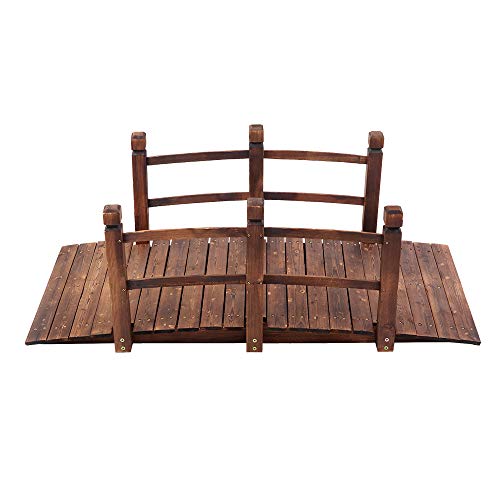 INFILM Ponte de jardim de 1,5 m com trilhos de segurança, ponte de arco de madeira para ambientes ex