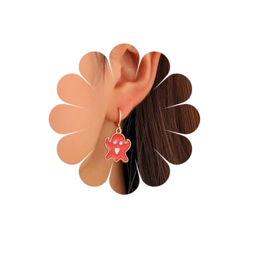 Inilbran Boho Rojo Resina Fantasma Pendientes Colgantes Vintage Lindo Fantasma Pendientes De Aro De Cristal Rojo Fantasma Gota Pendientes Divertido Fantasma De Dibujos Animados Huggie Pendientes De