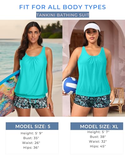 Image of Aqua Eve Two Piece Women's Tankini Swimsuits Blouson Swim Tank Top with Shorts Modest Bathing Suits