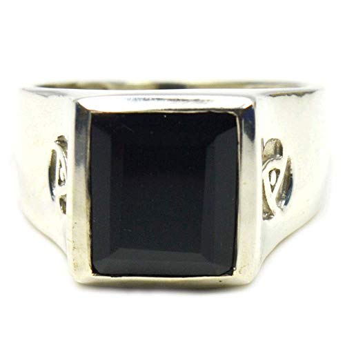 Bague onyx noir homme fait main en argent sterling carré H à Z