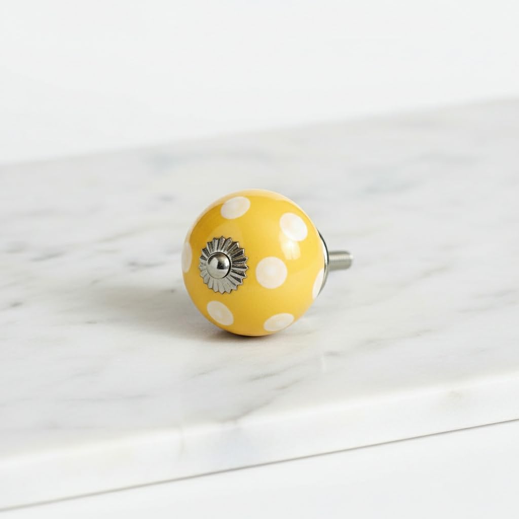 nacnic 8 x Yellow Ceramic Door Knobs Vintage Shabby Chic Cupboard Drawer Pull Handles Set