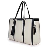 ECOSUSI Laptop Tote Fits Up to 15.6 Inch Briefcase for Women Office Handbags large Capacity with 3 Layer Compartments (Black & Beige)