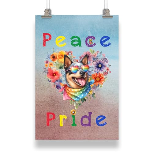 Ninety3POD Peace Love Pride Australian Cattle Dog with Rainbow Sunglasses LGBT LGBTQ+ Portrait Poster Heeler Lover Gifts Wall Art Home Decor - 004