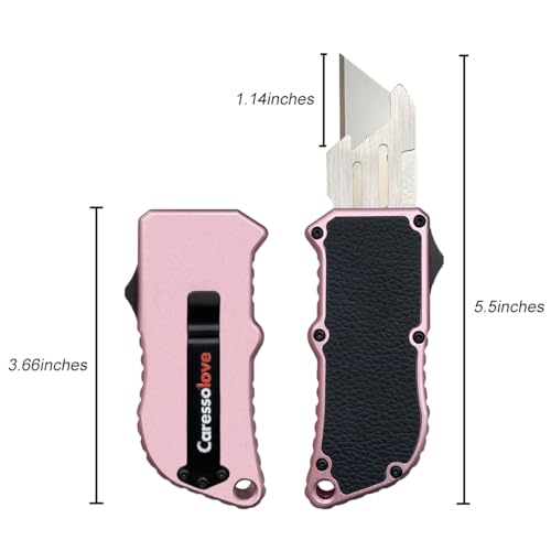 Image of Caressolove Automatic Utility Knife, Razor Blades Pocket Knife, Box Cutters Retractable Heavy Duty, Premium Safety Push Button Knife with 5PCS Blades (Rose gold)