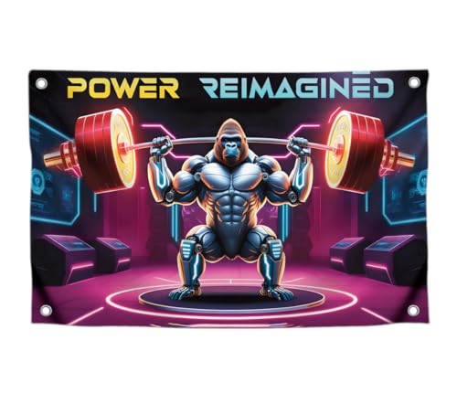 3x5 Feet Motivation Gorila Robot Polyester Flag "Power Reimagined Externstench Vatr" with Four Brass Grommets - Decor Gym Workout Banner for Room - GorillaFlag for Outdoor or Indoor Wall Decoration