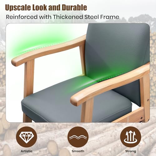 Image of EasyVibe Motorized Stand Up Armchair for Small Spaces - Electric Lift Seat for Seniors, Solid Oak & Gray Leather, Sturdy Steel Core, 280 lbs Capacity, Slate Gray