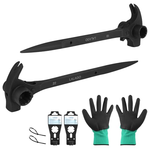 lalago 2pcs Cliquet d'Échafaudage 4 en 1, Clé à Cliquet Réversible 19/22 mm Droite/Gauche, Conique Crécelle en CR-V avec Marteau Arrache-Clous et Pointe...