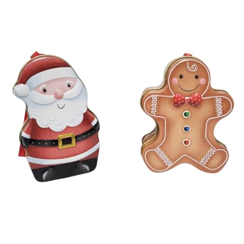 Cute Santa & Gingerbread Man Shaped Tin Boxes with Milk Chocolate Coins & Biscuits Christmas Special (Set of 2)