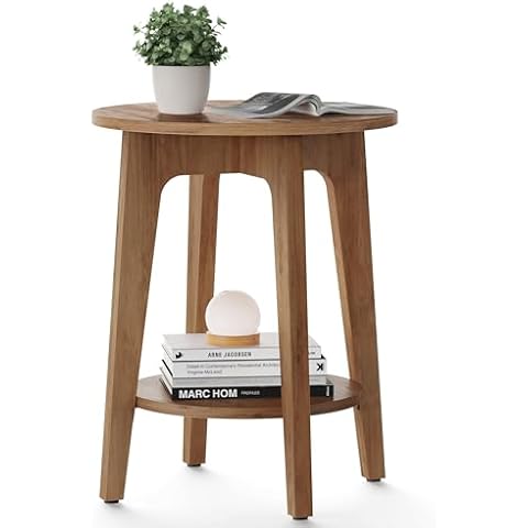 VASAGLE MAEZO Collection - Side Table, 2-Tier Small Round End Table, Nightstand with Tapered Legs, Curved Transitions, for Small Spaces, Living Room, Bedroom, Rustic Walnut ULET283T41 Cover