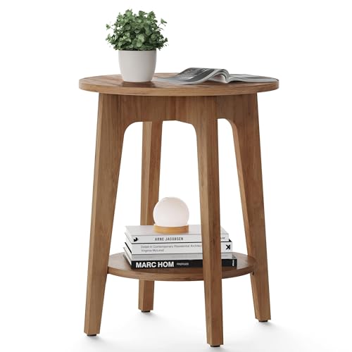 VASAGLE MAEZO Collection - Side Table, 2-Tier Small Round End Table, Nightstand with Tapered Legs, Curved Transitions, for Small Spaces, Living Room, Bedroom, Honey Brown ULET283T41 by VASAGLE - Used condition - US$32.75