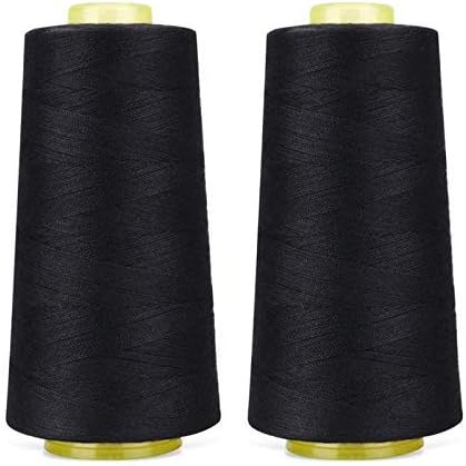 Strong and Durable Cotton Polyester Sewing Thread Spool for Sewing, Stitching, Overlock, Surger, Murrow (2 Pcs Black, 5000 Meter)