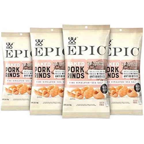 EPIC Pink Himalayan Salt Pork Rinds, Keto Consumer Friendly, 4Ct Box 2.5oz bags (Pack of 4)