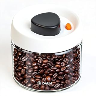 DAUH Vacuum Canister for Coffee & Food Storage - Airtight Sealed Container, BPA Free, Borosilicate Glass, Small Coffee Bean Storage, 0.4 Litre Jar