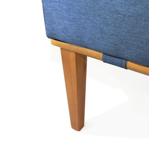Puff Quadrado para Sala de Linho - Azul Claro