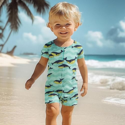 image for Achiyi Baby Boys Swimsuit Stretch One Piece Rashguard Swimsuits Short 
