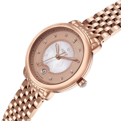 Image of Xylys Sparkle Swiss Analog Rose Gold Stainless Steel Strap Pink Dial Watch for Women